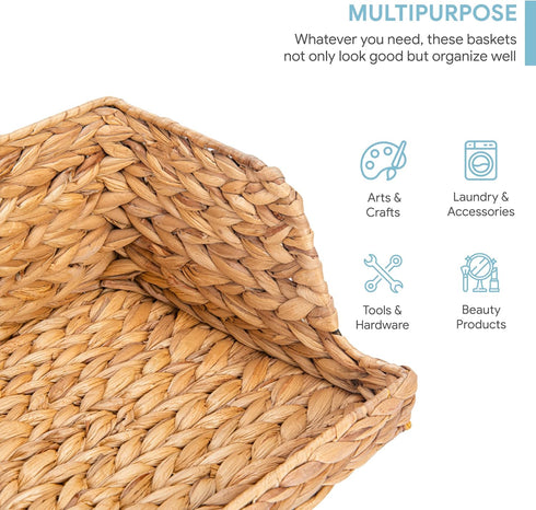 VATIMA Water Hyacinth Storage Baskets, Medium Open-Front Wicker Basket for Kitchen, 2 Pack