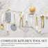 White & Gold Kitchen Tools and Gadgets - Luxe 8PC Cooking Utensils Set with Anti-Slip Handles, Gold Kitchen Accessories