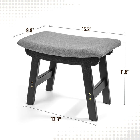 Stylish Bamboo Footrest Ottoman with Gray Cushion and Black Legs - Small Size