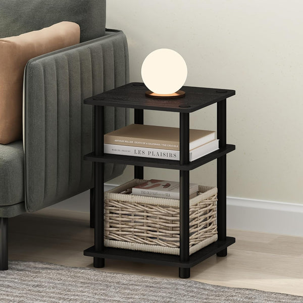 Furinno Turn-N-Tube Side Table, 3-Tier Square Modern End Table with Open Shelf,