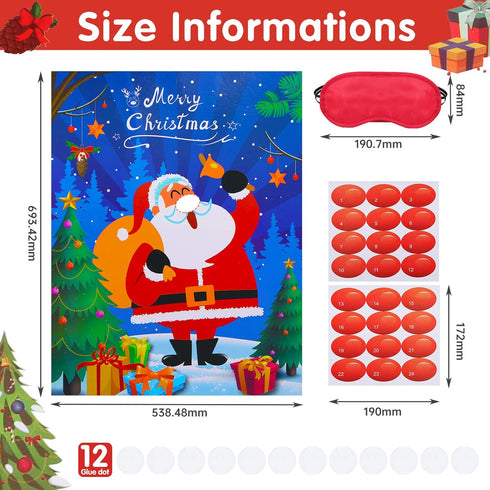 SKYLETY Christmas Party Games Pin The Nose Game on Santa Claus Fun Xmas Blindfold Party Games for Family Friends