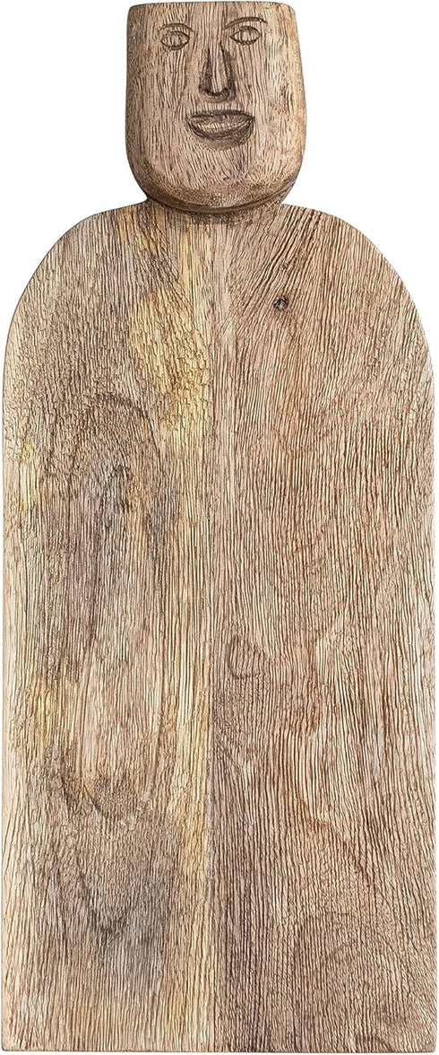 Creative Co-Op Medium Hand-Carved Mango Wood Slicer - Natural Cheese and Cutting Board with Face Handle Design