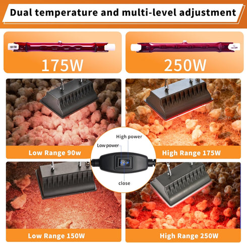 Homnebila 250W Bulb,Adjustable Temperature(175W/250W) Chicken Coop Heating Lamp, Brooder Heater with Guard,Waterproof