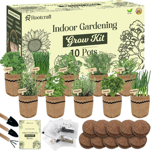 10 Herb Garden Planter Indoor Kit, 44pcs Complete Kitchen Herb Starter Set