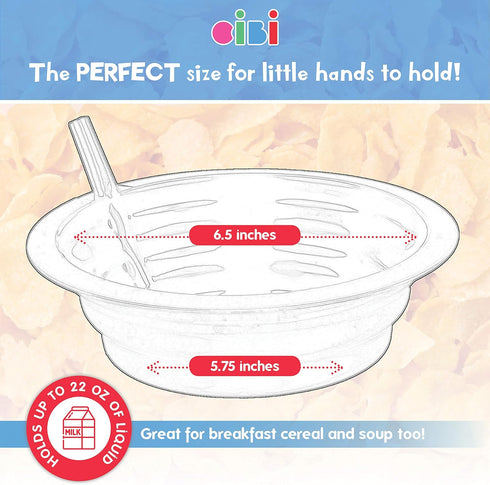 Cibi Cereal Bowls with Straws for Kids, Set of 4 Colorful BPA-Free Toddler Sip-A-Bowls with Built-In Straw for Cereal