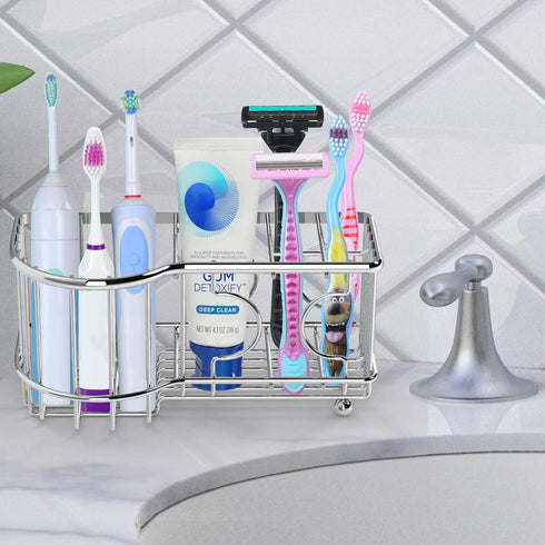 Simple Houseware Multi-Functional Toothbrush Holder, 6 Slots, Chrome