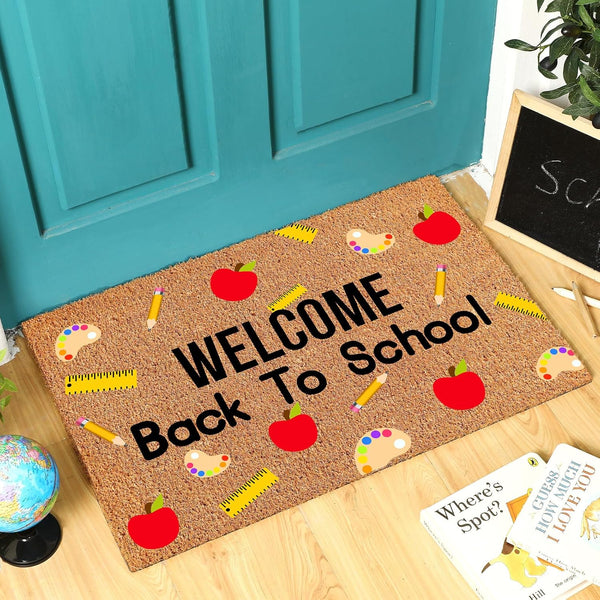 Welcome Back to School Coir Doormat, 16 x 24 Inches Non-Slip Backing Classroom Decor for Indoor Outdoor Entrance