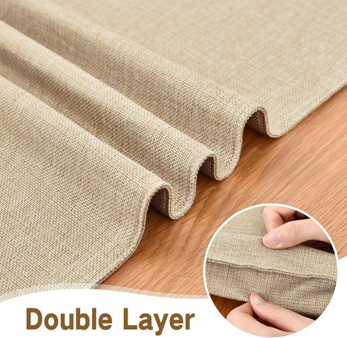 60 inches 13x60 Inch Farmhouse Rustic Table Runner Beige Faux Linen Double Layer Table Runners Thick Reversible Table