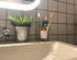 onsogi Countertop, Countertops 1 Pack Glass Toothbrush and Toothpaste Holder with Bamboo Divider for Bathroom
