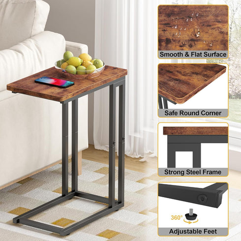 Yusong C Shaped End Table - Slide Under Sofa Couch Bed, Small Table for Small Spaces, Skinny Overbed, Coffee Drink