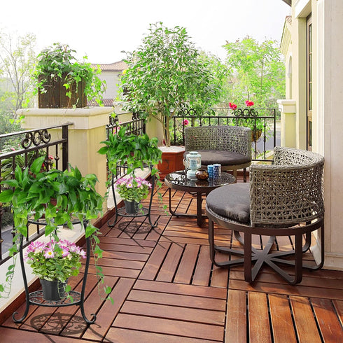 2 Potted Plant Stand Tier Metal Flower Pot Stand Anti-Rust Heavy Duty Plant Holder Shelf for Home Indoor Outdoor
