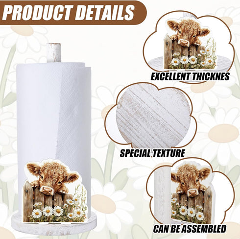Countertop Highland Cow Paper Towel Holder Wooden Farmhouse Paper Towel Holder Cow Kitchen Accessories Farm Bathroom