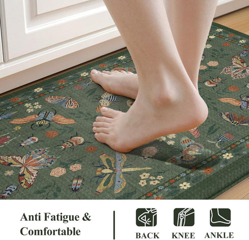 20''x31'', Set, LEEVAN Anti Fatigue Mats for Kitchen Floor Non-Slip, Cushioned Kitchen Mats for Floor Green Memory Foam