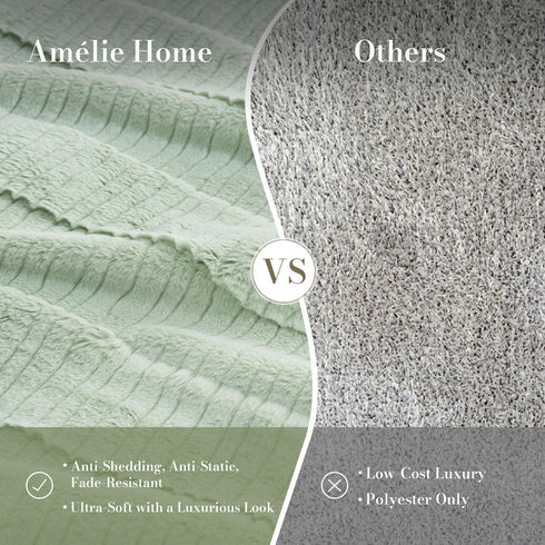 Amlie Cozy 88"x90", Home Luxury Striped Faux Fur Throw Blanket for Bed Queen Size, Soft Fuzzy Fluffy Plush Gift