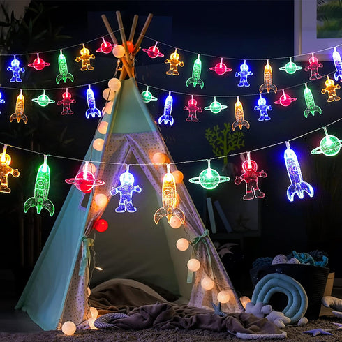 20 LED Children's Room String Light, Astronaut Spaceship Rocket Pendants, Holiday Party Lights, Kids Room Decor