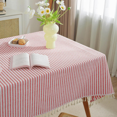Use(47 63 Inch, meioro Tablecloth Striped Fringe Table Cloth Rectangular Tablecloths Cotton Linen Table Cover