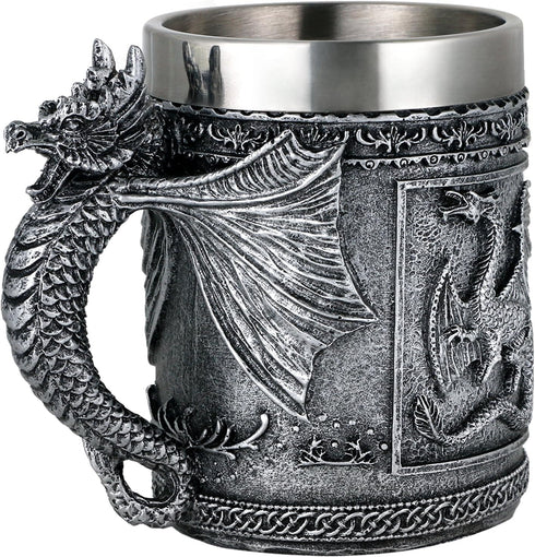 Medieval Roaring Dragon Mug - Dungeons and Dragons Beer Stein Tankard, 15.8oz Stainless Coffee Mug for GOT Lovers