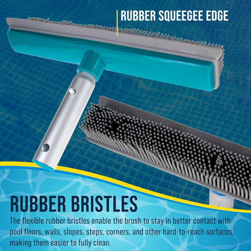 13" U.S. Pool Supply Pool Brush with Rubber Bristles and Squeegee Edge - Safe for Vinyl Liners, Ideal for Above-Ground