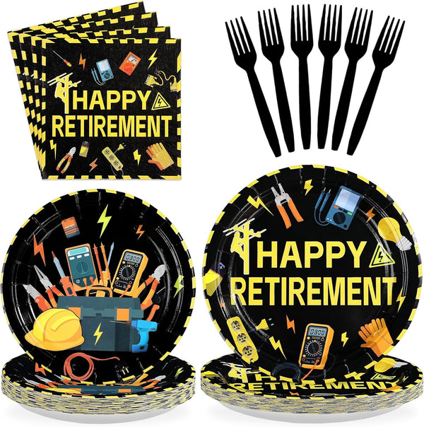 96Pcs Electrician Retirement Party Decorations Electrician Lineman Plates and Napkins Handyman Tools