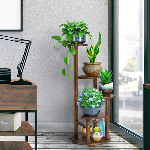 4 Tier Tall Plant Stand Indoor, Wood Corner Plant Shelf for Multiple Plants, Sturdy Oval Tiered Flower Pot Holder