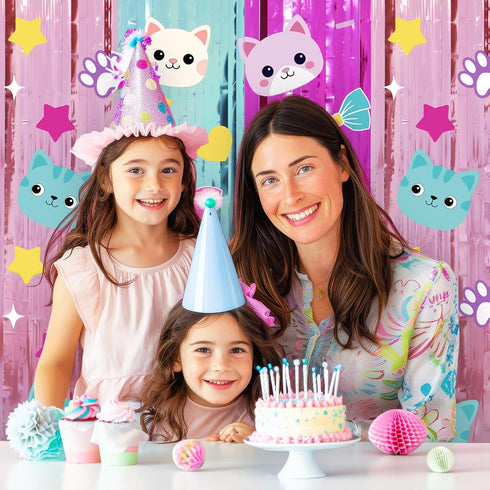 2 Pack 3.3 6.6 Tiamon Cat Dollhouse Party Decorations x Ft Foil Fringe Curtains Cute Cat Birthday Backdrop Tinsel