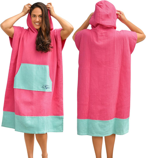 Sea Aloha 100% Surf Poncho for Women - Hooded Towel for Adults - Cotton Beach Changing Cover-Up for Surf, Beach, Pool