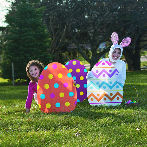 4-Pack 18x24.5 Fun Express Jumbo Easter Eggs Yard Signs - Large Outdoor Easter Decorations with Stakes |