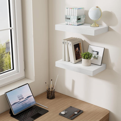 Dreamland 16 Inch White,6.7 Inch OfficeSet 2 Long Floating Shelves in Deep Floating Shelf for Wall,Large Display