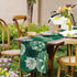Summer 13x90 Inch Deep Green Dahlia Flower Spring Table Runner Green Gray Burlap Table Runners, Floral Seasonal Coffee
