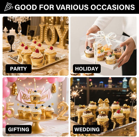 EUSOAR Gold Cupcake Cups - 3.5 Oz, 50pcs Disposable Foil Muffin Liners, Ramekin Aluminum Holders for Baking
