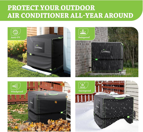 UIRWAY Winter Air Conditioner Cover, Heavy Duty 420D Waterproof Square Cover for Central AC Unit, Fits Up to 36''