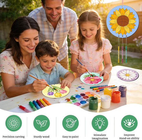 BAPHILE 6 Pack Summer Wind Chime Kit for Kids to Paint Make You Own Wind Chimes Wooden Art Arts and Crafts Ornaments