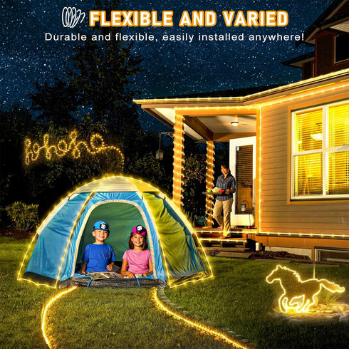 66FT 200 8 LED Rope Lights for Outside, Plug in Rope Lights Outdoor Waterproof with Modes, Connectable Flexible Clear