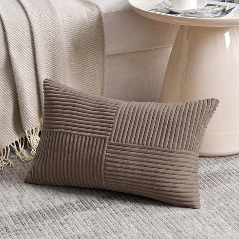 Fancy Homi Set of 1, Decorative Light Brown Corduroy Patchwork Soft Striped Modern Accent