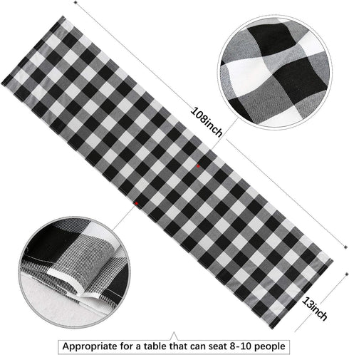 Plaid Table Runner for Christmas Decorations, 2 Packs 13x108 Inch Black White Table Runner, Buffalo Plaid Table Runners