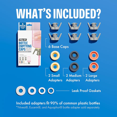 Flip-It! Bottle Emptying Kit – 6 Bottle Pack, Fits Most Plastic Bottles, Pastel Color Edition