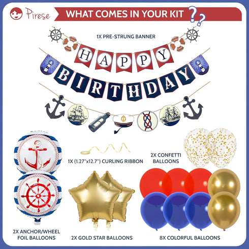 Pirese Nautical Birthday Banner, Nautical Birthday Decorations, Boat Party Decorations, Ocean Birthday Decorations |