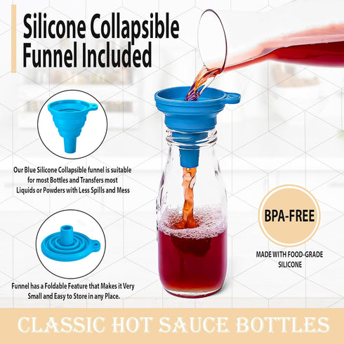 MEM WORLDSHOP (woozy) 8.5 oz (6 Pack) Clear Glass Hot Sauce Bottle with Black Cap and Orifice Reducer - - Empty Wine