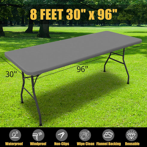 Smiry Waterproof Rectangle Picnic Table Cloth, Elastic Fitted Tablecloth for 8 Foot Tables, Washable Polyester (Grey,