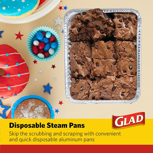 Glad Disposable Aluminum All Purpose Pans, Red, White & Blue Stars, 3ct with Lids, 12.5” x 10.2”