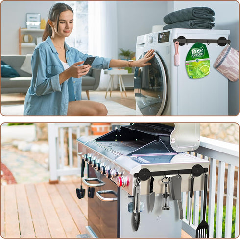 Heavy Duty Magnetic Utensil Holder for Fridge, Magnetic BBQ Tool Rack with 6 Hooks, Strong Magnet Bar for Kitchen