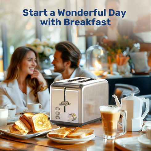 YSSOA Stainless Steel 2 Slice Toaster with Extra Wide Slot, 6 Shade Settings, Compact Oven, Silver