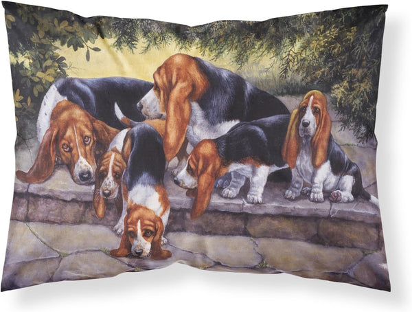 Caroline's Treasures BDBA0276PILLOWCASE Basset Hound Puppies Fabric Standard Pillowcase, Lightweight Super Soft