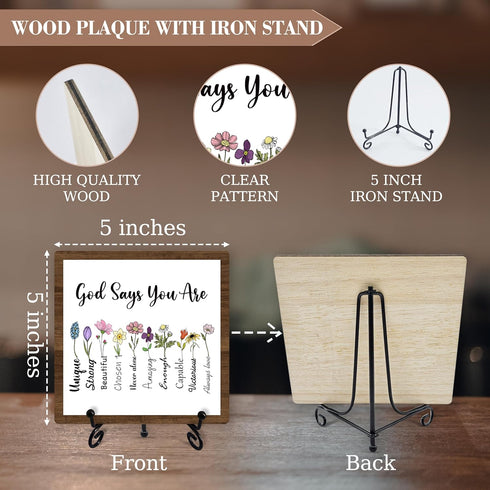 Christian Desk Decor, God Says You Are Wooden Sign with Iron Stand, Bible Verse Gifts for Women Friends