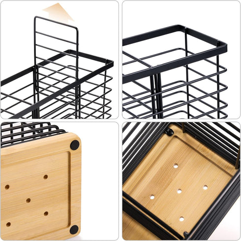 Large Kitchen Utensil Holder, 15.7" x 4.2" x 6.9", 4 Compartments Utensil Caddy for Farmhouse Cooking
