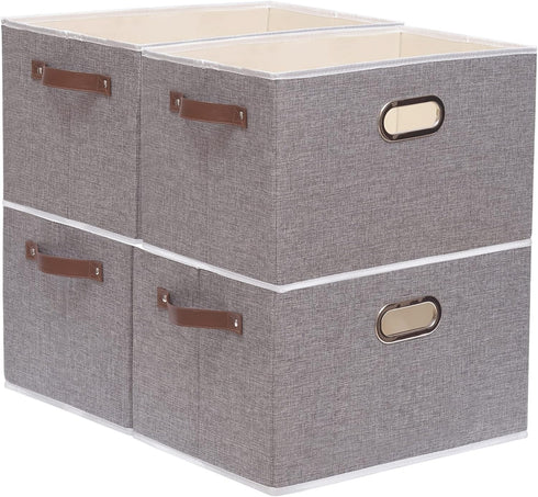 Yawinhe 4-Pack Fabric Storage Baskets, Foldable Closet Organizer for Shelves, Large Canvas Storage Bins (Grey)
