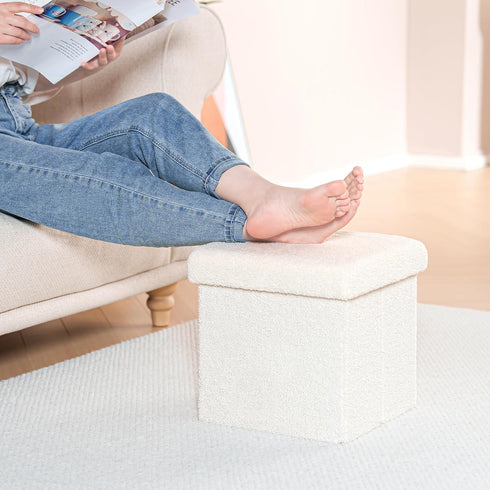 12.6"x12.6"x12.6" B FSOBEIIALEO Small Storage Ottoman Cube Sherpa Ottomans Foot Rest, Foldable Boucle Ottoman, Faux