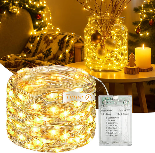 16FT 50 LED Fairy Lights Battery Operated with Timer, 8 Modes USB