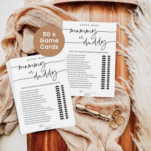 50 Mommy GardenCity or Daddy? Baby Shower Game Cards, Fun Baby Shower Games for Boy or Girl, Gender Neutral