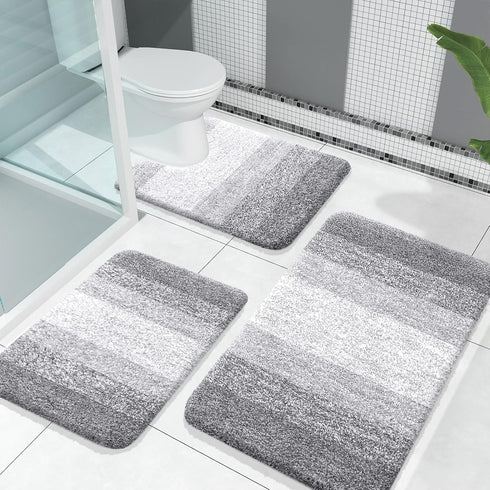 OLANLY Luxury Bathroom Rug Set, 2 Piece Soft Microfiber Bath Rugs, Non-Slip Light Grey Mats